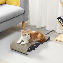 Load image into Gallery viewer, Orange and white cat on whale Buddy cardboard cat scratcher
