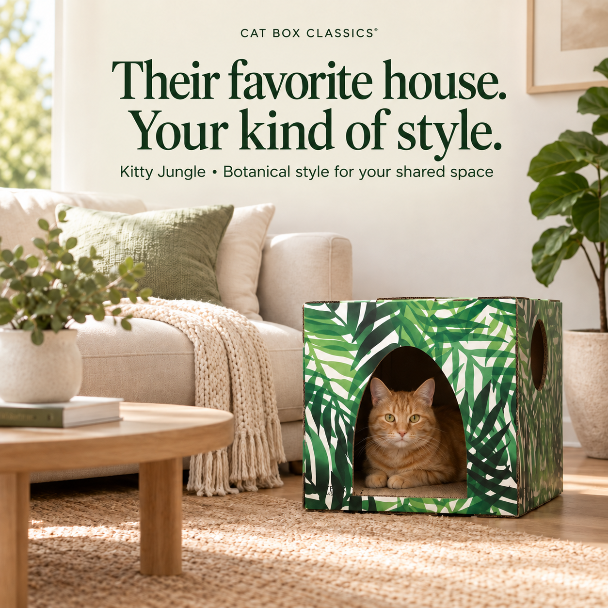 Kitty Jungle Cardboard Cat House with Scratcher