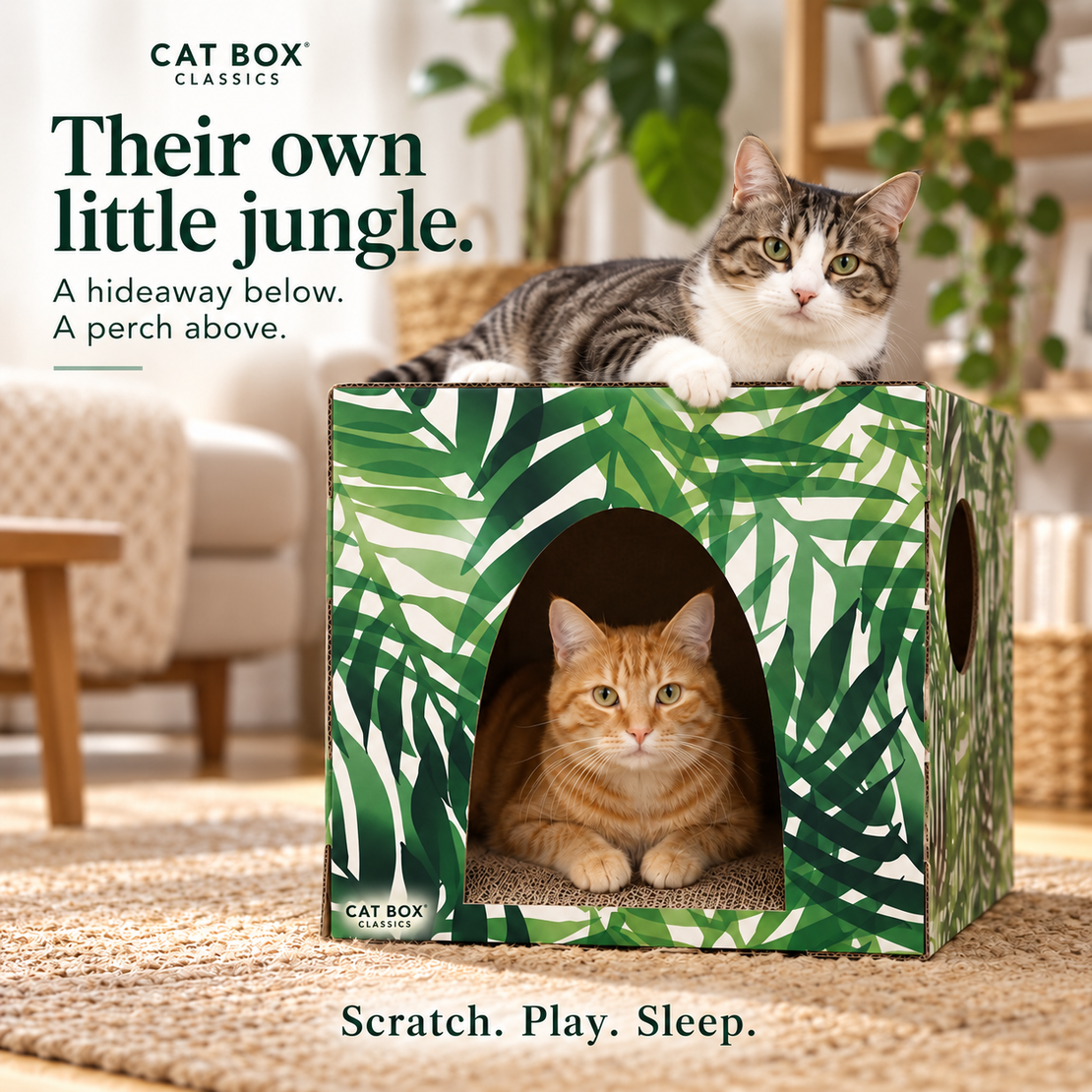 Kitty Jungle Cardboard Cat House with Scratcher