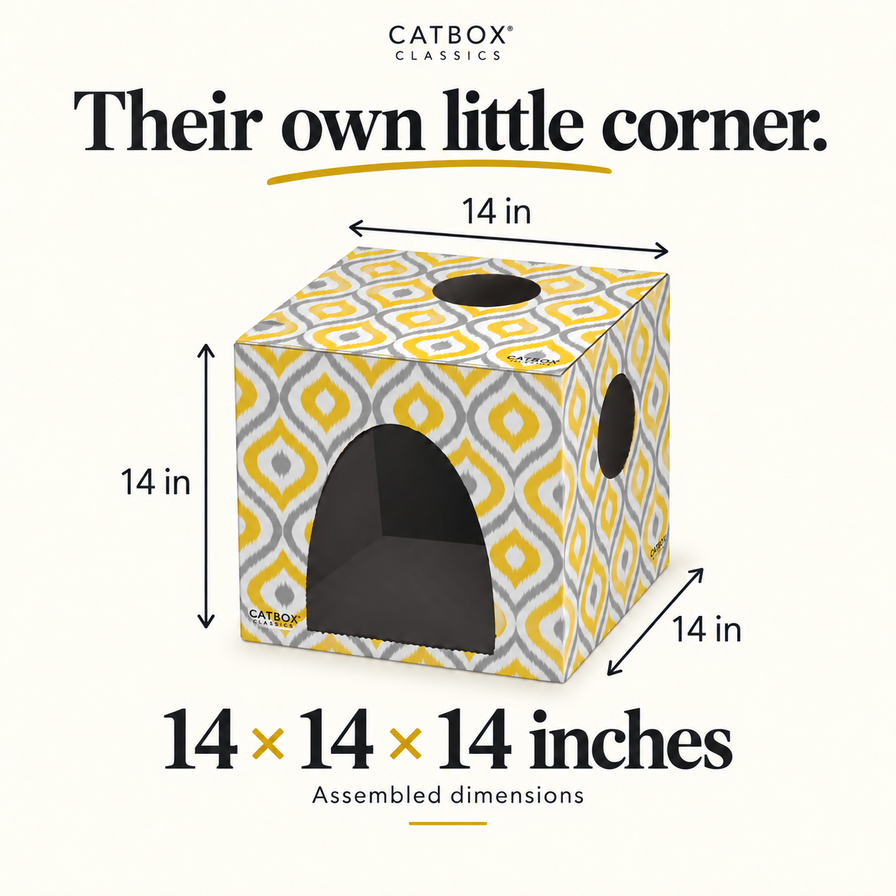 Meow Yellow Cardboard Cat House with Scratcher