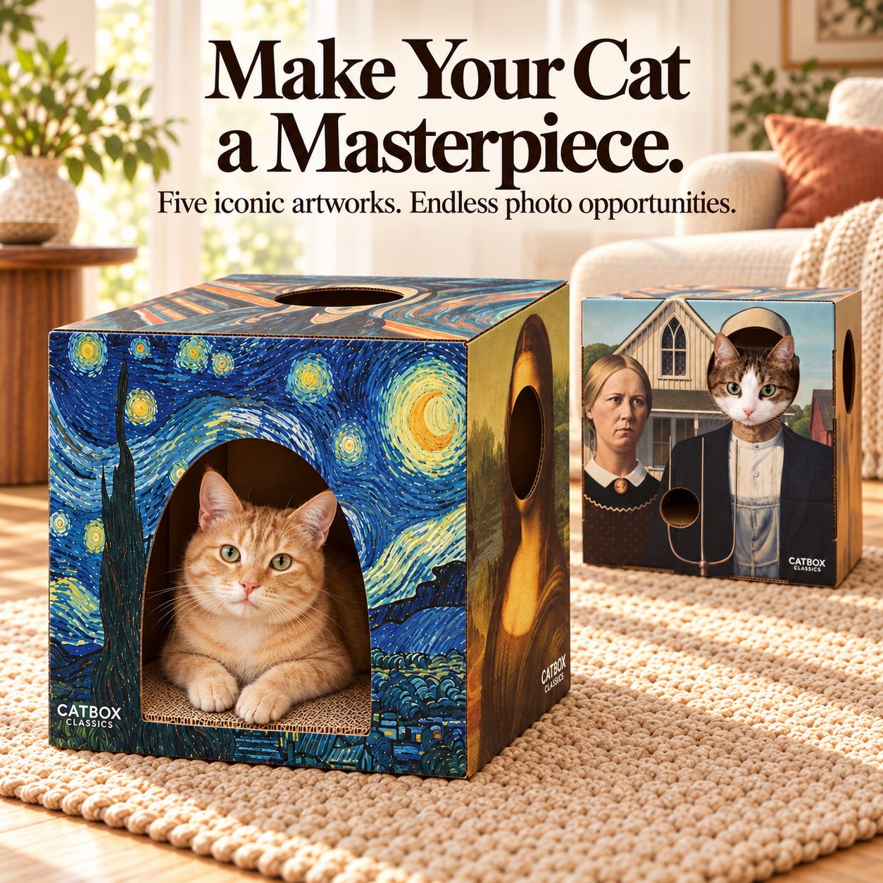 Furry Masterpieces Cardboard Cat House with Scratcher