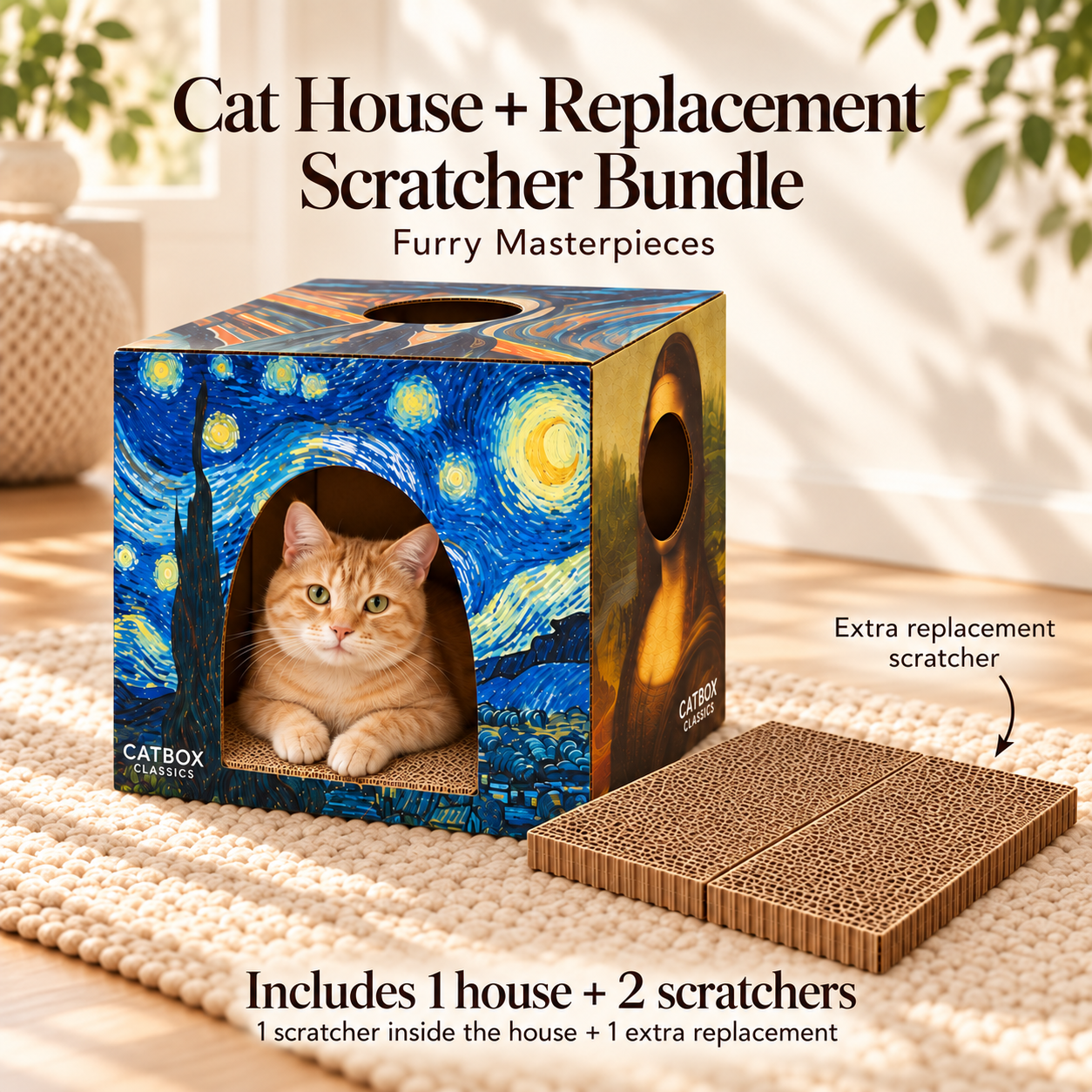 Furry Masterpieces Cardboard Cat House with Scratcher