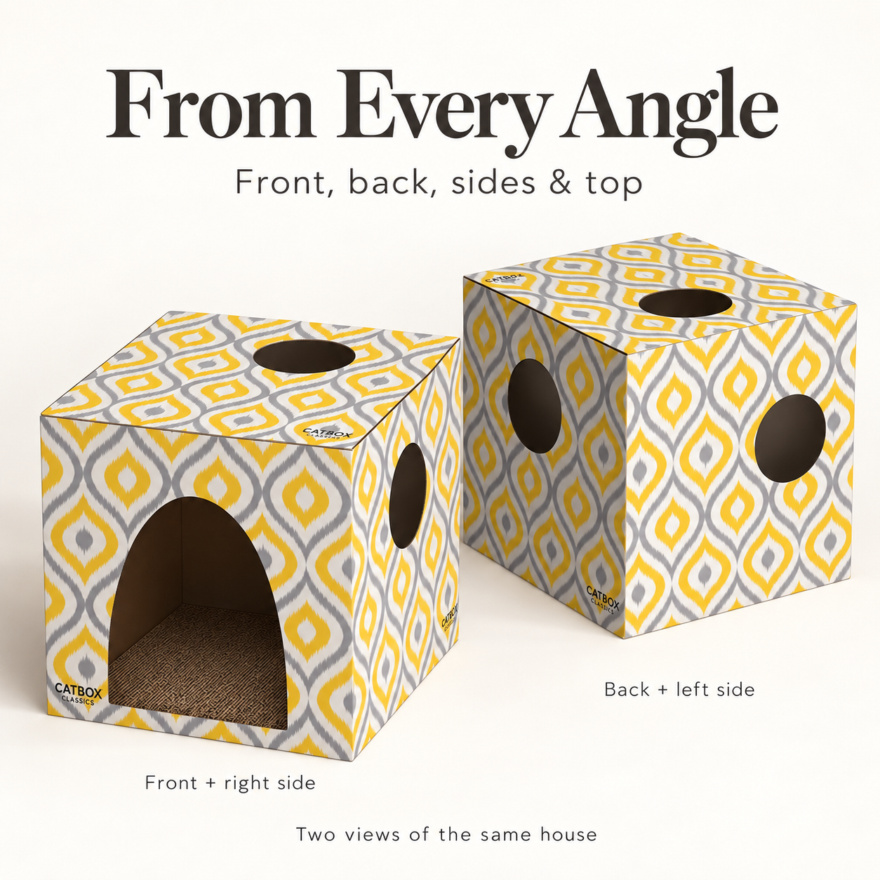 Meow Yellow Cardboard Cat House with Scratcher