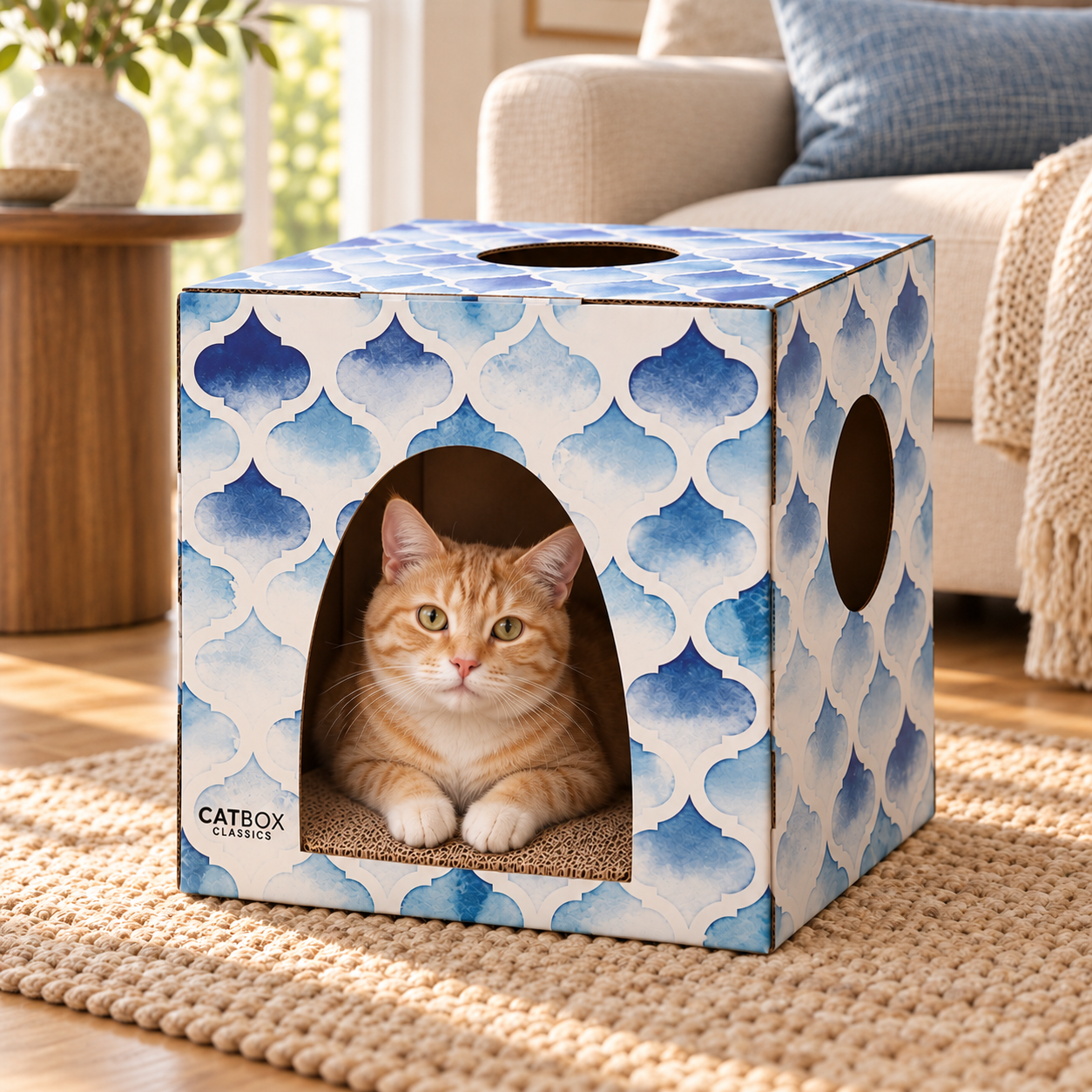 Purrfect Oasis Cardboard Cat House with Scratcher