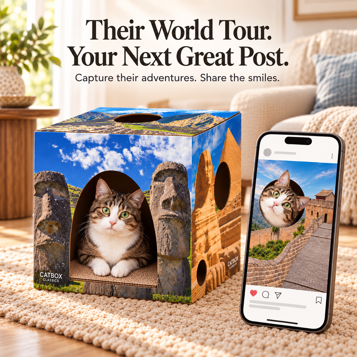Whiskers of the World Cardboard Cat House with Scratcher