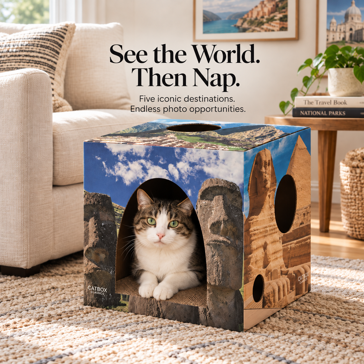 Whiskers of the World Cardboard Cat House with Scratcher