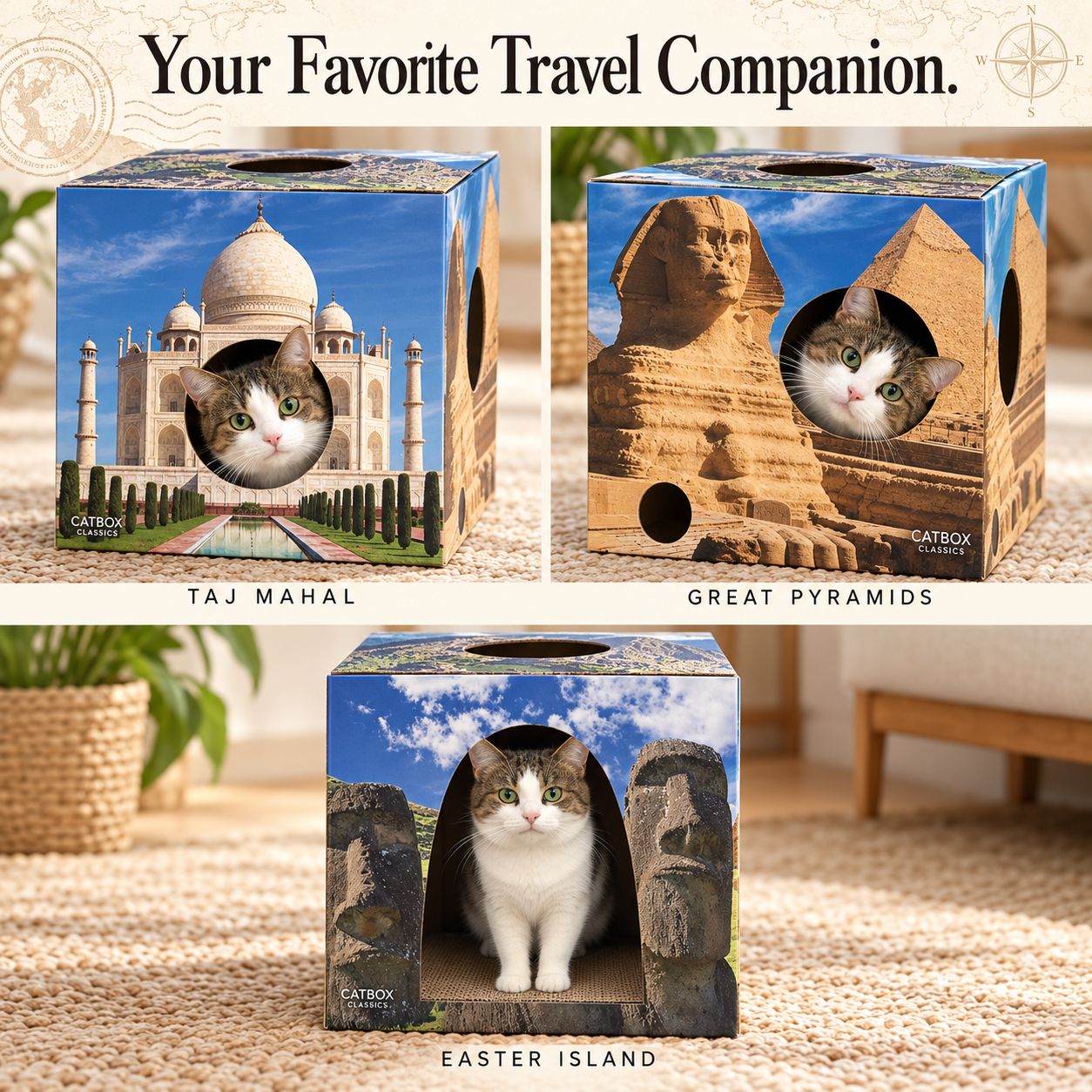 Whiskers of the World Cardboard Cat House with Scratcher
