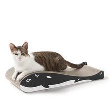 Load image into Gallery viewer, Cat laying on Whale Buddy Cardboard Cat Scratcher 

